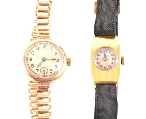 Two gold lady's watches, a 9 carat yellow gold cased watch dated London import mark for 1924, circular arabic dial, gold-plat