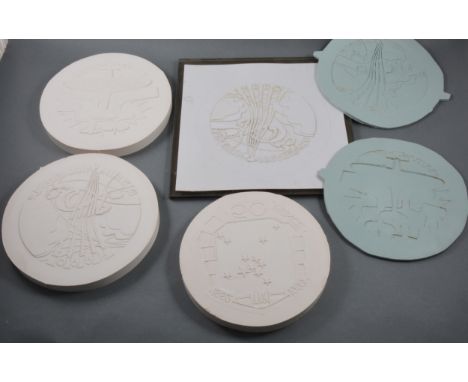 Mary Milner Dickens - a quantity of plaster and rubber coin/ medal dies, including her original Royal Mint design for the UK'