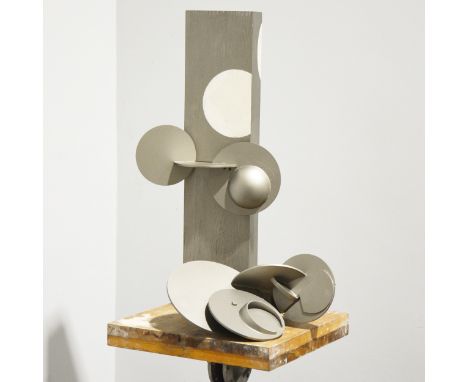 Mary Milner Dickens, Circular forms, mixed media, spray-painted silver, width 33cm, height 22cm; together with another sculpt