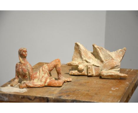 Mary Milner Dickens, Reclining female figures, two terracotta studies, one signed Milner, 20cm x 10cm, and 18cm x 11cm (the l