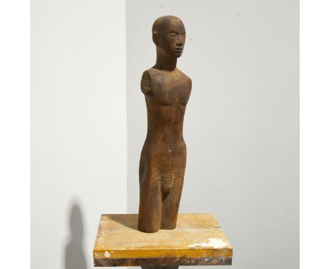Mary Milner Dickens, Male torso and head, carved wood, unsigned, height 62cm.Read more on Mary Milner Dickens, Prix de Rome, 