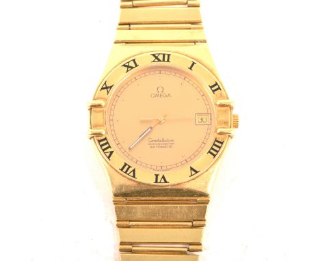 Omega - a gentleman's 18 carat yellow gold Automatic Constellation Chronometer wristwatch and part of bracelet, circular cham