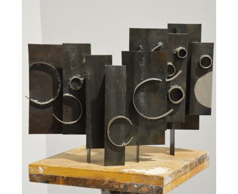 Mary Milner Dickens, Untitled - abstract sculpture, unsigned, welded and patinated steel, width 46cm, height 34cm.Read more o