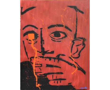 Moussa Sanogo, Untitled portrait, signed, gouache paint and acrylic spray on canvas, 122cm x 91cm.Footnote: Provenance: Galle