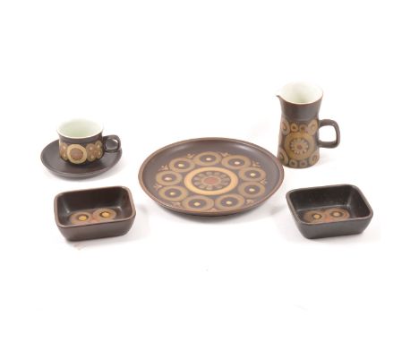 Denby Stoneware part tea and dinner service, Arabesque pattern, to include plates, bowls, cups and saucers.
