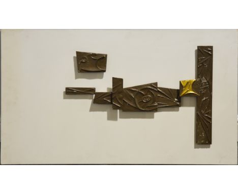 Mary Milner Dickens, Study for North West Metropolitan Hospital Board wall sculpture, cast metal on white chipboard mount, 57