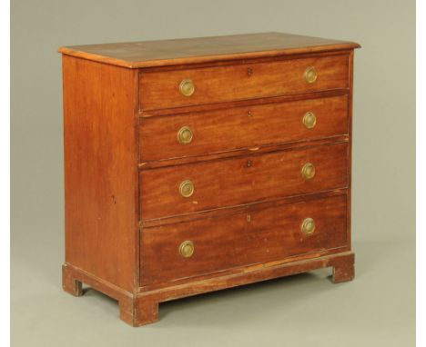 An early Victorian mahogany chest of drawers, the top with moulded edge, fitted with brass ring handles and on bracket feet. 