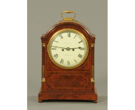 A Regency mahogany bracket clock, with two train striking movement, twin fusee, dial marked Robert Roskell, Liverpool.  Heigh