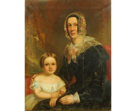 19th century Scottish School, oil painting on canvas portrait of Margaret MacAuley (married to Alexander Allan) and daughter 