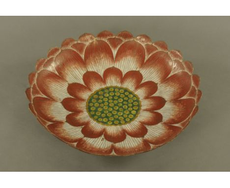 A late 19th century Chinese cloisonne enamel bowl, formed as a lotus flower, 61 cm diameter (see illustration).   CONDITION R