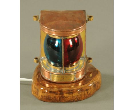 A Best &amp; Lloyd Limited 1945 ship lamp "Combined Bow Patt. 3877" brass and copper ships lamp converted to electricity.  He