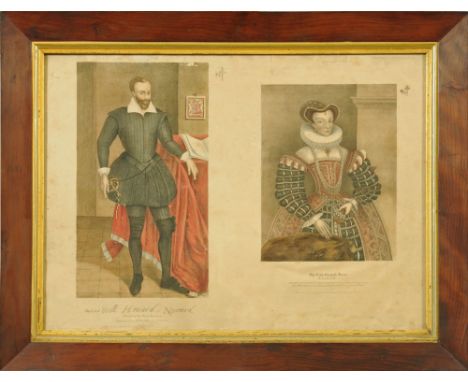 After W.H.Ashford, coloured lithograph, portrait of The Lord William Howard of Norfolk and The Lady Elizabeth Dacre, 33 cm x 