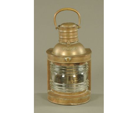 A vintage copper ships stern lamp.  Height 41 cm.