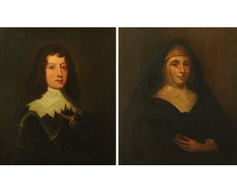 A pair of 19th century oil paintings, portraits of Sir William Howard third son of 24th Earl of Arundel, together with his wi