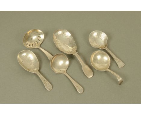 A George II silver fiddle pattern caddy spoon by Sarah John and William Blake London, 1817, with shaped leaf engraved oval bo