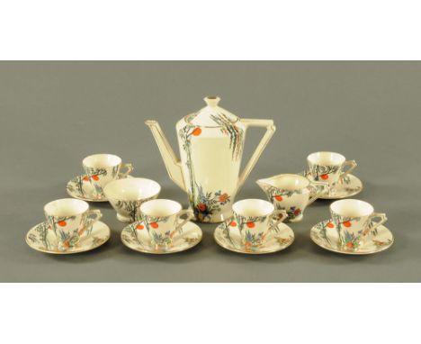 An Art Deco Royal Cauldon "Clair de Lune" coffee service, comprising coffee pot, 6 cups, 6 saucers, sugar basin and cream jug