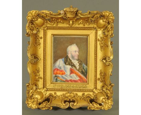 Early 19th century school, miniature painting, portrait of Charles, Duke of Norfolk (1746-1815), 11.5 cm x 8.5 cm in gilt swe