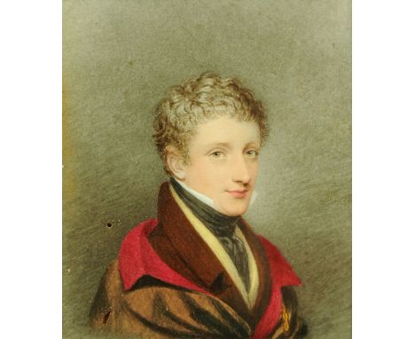 Adam Buck, watercolour, miniature portrait of Charles Edward Long, 12.5 cm x 11 cm, signed and dated 1828, in bevelled gilt f