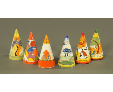 A Wedgwood Clarice Cliff  "Blue Firs" caster, a "Sweet Seduction" caster and four others, all boxed (see illustration). CONDI
