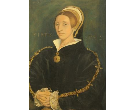 Julian Barrow, oil painting, portrait of Catherine Howard after the original by Hans Holbein the younger, canvas 71 cm x 50 c