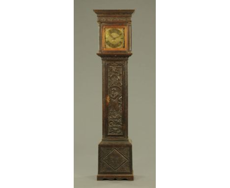 An 18th century oak longcase clock by M Jarvis of Dalton, the 26 cm brass dial with star and matted centre, calendar aperture