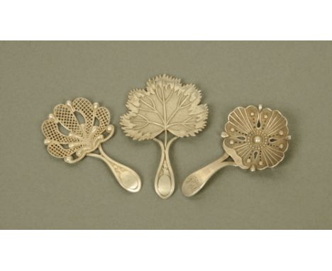 Three George III silver caddy spoons by John Thropp or Joseph Taylor, all of leaf design and all hallmarked for Birmingham 18