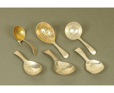 A George III silver caddy spoon by Richard Crossley, with deep circular bowl, London 1784, one other silver caddy spoon by Ri