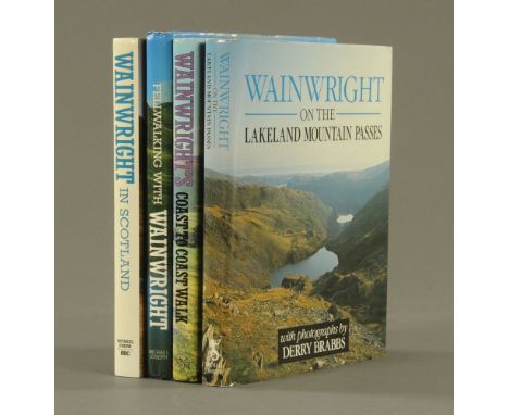 Four Alfred Wainwright first edition signed copies, Fell Walking with Wainwright, Coast to Coast, Wainwright in Scotland and 