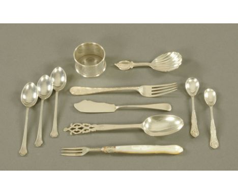 A Victorian silver caddy spoon by H.J. Lias &amp; Son 1867, together with a Victorian silver serviette ring Birmingham 1876, 