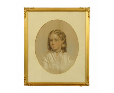 A Victorian pencil and chalk portrait of Maude Isabel Howard, born 1856, married Mr F.W.Leyborne - Popham. Signed in pencil A