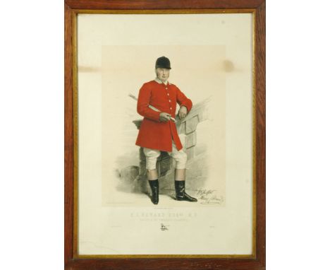 A Victorian lithograph of H.C. Howard, Master of The Cumberland Foxhounds, framed and glazed, 72 cm x 52 cm.  CONDITION REPOR