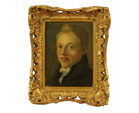Portrait of a young boy, oil on board.  17 cm x 12 cm, framed.