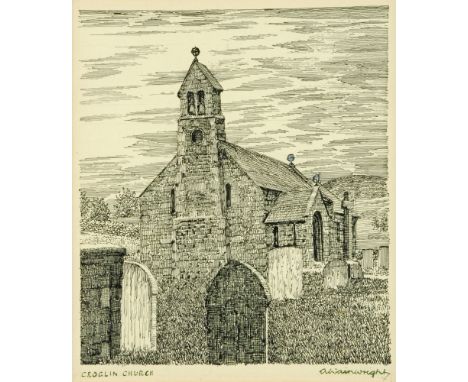 Alfred Wainwright (1907-1991), an original pen and ink drawing "Croglin Church", 20 cm x 17 cm, framed, signed. ARR  (see ill