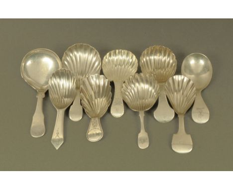 Nine George III and later Scottish Provincial white metal caddy spoons, including Aberdeen. CONDITION REPORT: The stand out s