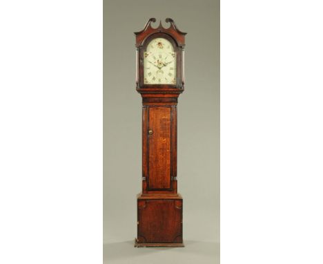 A George III oak and mahogany banded longcase clock, by Henry Brough Workington, with painted dial and 30 hour movement, the 