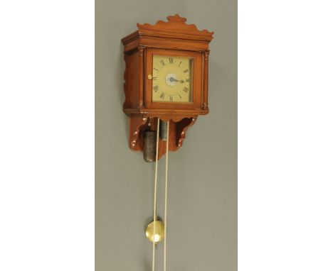 A late 18th century single handed hooded alarm wall timepiece, case height 57 cm, width 32 cm, depth 20 cm. CONDITION REPORT: