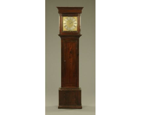 An 18th century single pointer longcase clock movement by Martin Crofby (Crosby), 30 hour, dial 27 cm2 and in antique pine ca