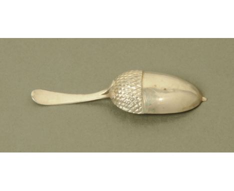 A George III acorn pattern caddy spoon, by John Hart & Co, Birmingham 1806. CONDITION REPORT: This acorn spoon is clean, brig