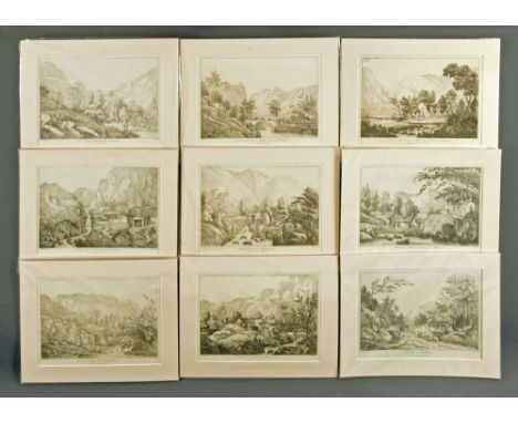 A collection of Reverend Wilkinson prints of the Lake District, all mounted, each +/- 29 cm x 37 cm.