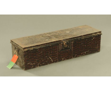 A painted metal military trunk named for S.V. Howard-Stepney of the Coldstream Guards, 27 cm x 103 cm x 31 cm.   CONDITION RE