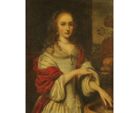 Oil on board three quarter length portrait of a young lady.  22 cm x 17 cm, framed. CONDITION REPORT: The painting has some c