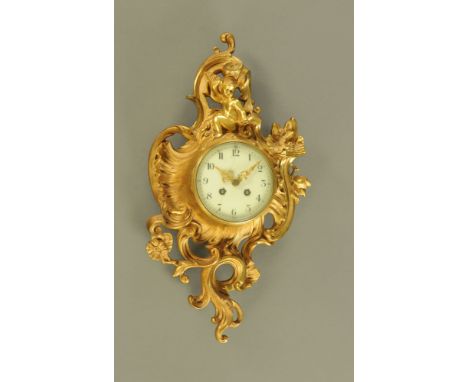 A 19th century Cartel wall clock, with two train striking movement and Arabic numerals to the dial.  Height 48 cm.
