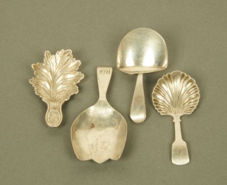 A George IV silver leaf pattern caddy spoon, probably by Edward Smith, marked for Birmingham but lacking date letter, a Georg