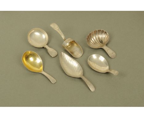 A George III silver leaf form caddy spoon, probably by Thomas Wallis II London 1799, a George III silver caddy spoon with ova