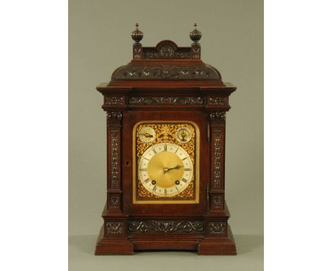 A late 19th century bracket clock, with two train spring driven Winterhalder and Hoffmeier movement striking on two gongs, co