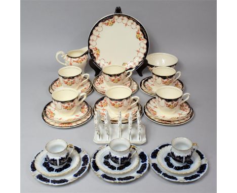 A Collection of Myott Rosemary Pattern Teawares, Creamware and Gilt Toastrack, Continental Coffee Cans and Saucers 