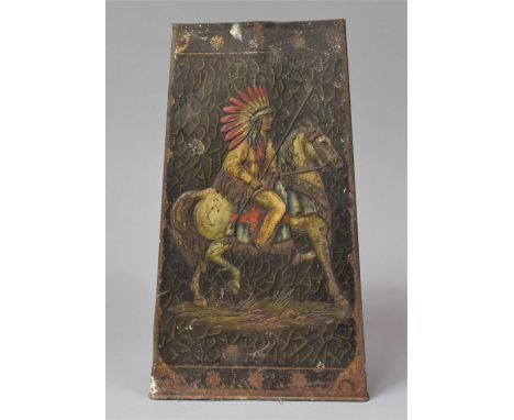 A Vintage Biscuit Tin In the Form of a Miniature Stick Stand Decorated in Relief with Mounted Red Indian, Missing Lid, 27cm h