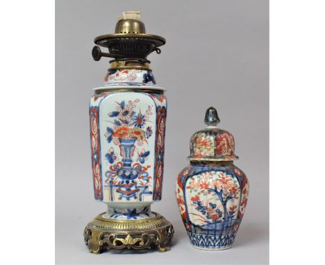 An Imari Vase bow Converted to Oil Lamp Base Together with a Small 19th Century Lidded Japanese Imari Vase (AF) 