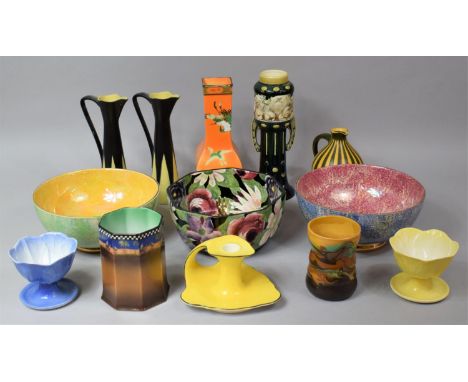 A Collection of Early to Mid 20th Century Ceramics to comprise Secessionist Two Handled Green Glazed Vase, Jugs, Shelley Chin