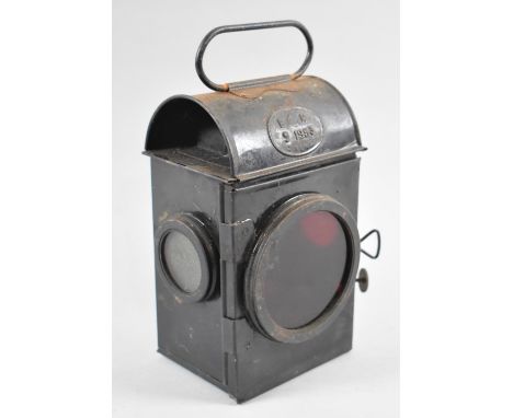 A 1953 Black Painted Tinplate Railway Cart Lamp, Stamped SNLWL by Sherwood of Birmingham, With Original Burner 